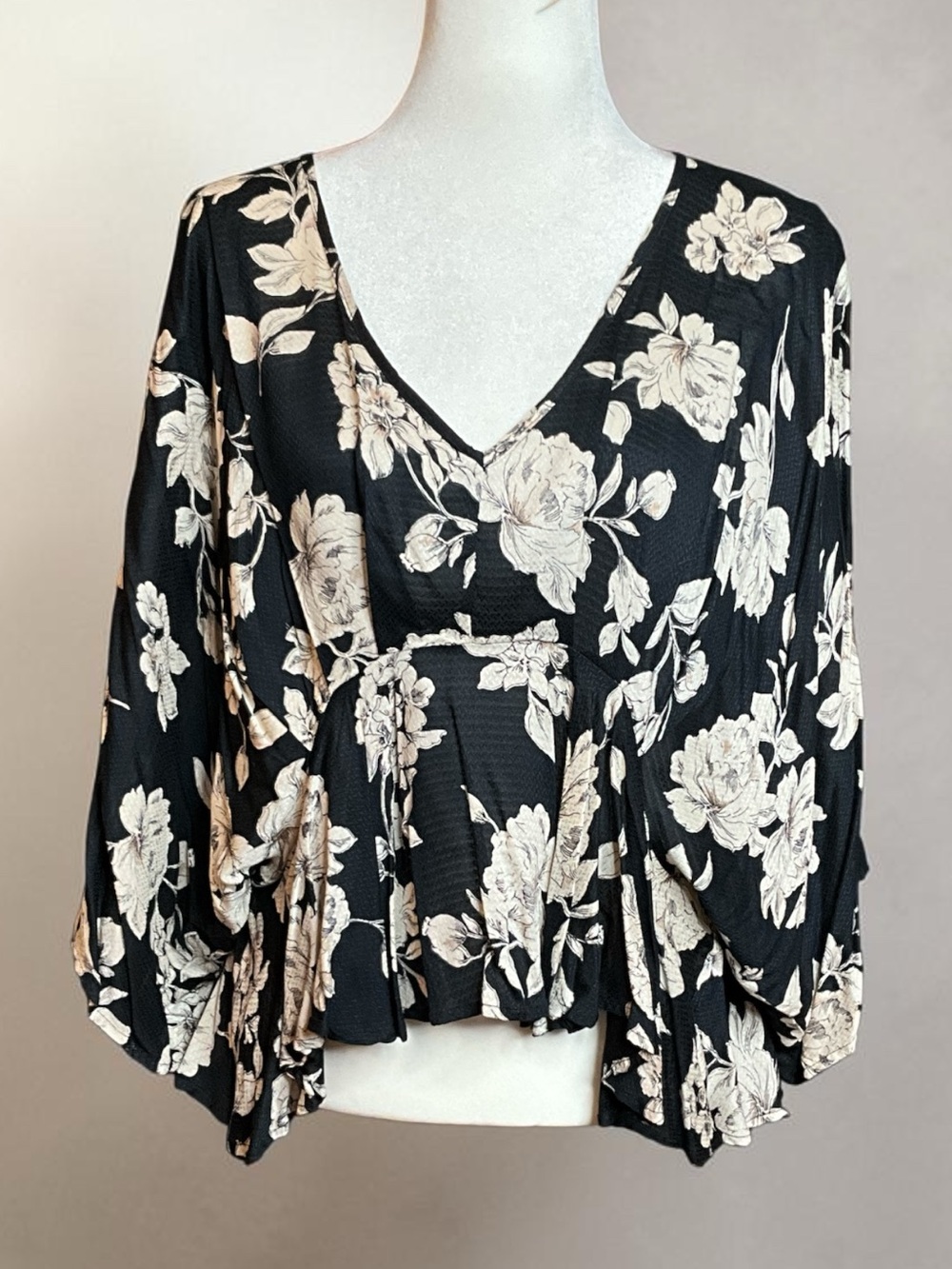 B.O.G Collective Navy Floral V-Neck Peplum Blouse